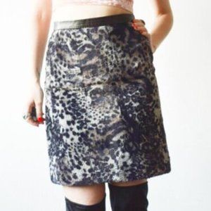 gray animal print faux fur and leather mini skirt